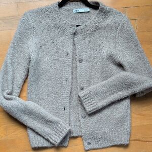Zara Taupe Knit Sweater with Button Detail